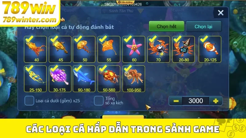 Các loại cá hấp dẫn trong sảnh game